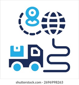 Icono global de la cadena de suministro en Ilustración vectorial de estilo azul plano