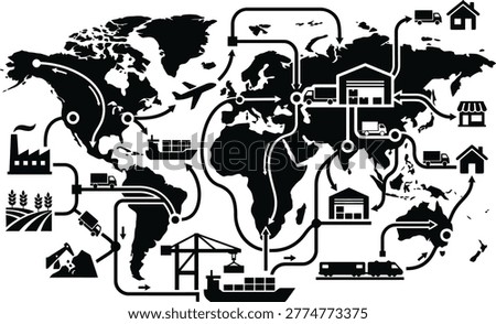 Global supply chain network illustration of international trade and logistics