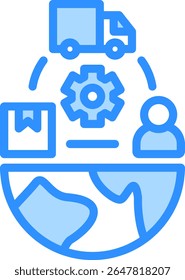 Icono de cadenas de suministro globales Ilustración vectorial de color azul