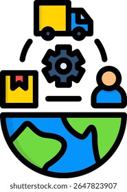Icono de cadenas de suministro globales Ilustración vectorial de color lineal