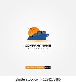 global supply logo design, ship vector with globe icon modern template