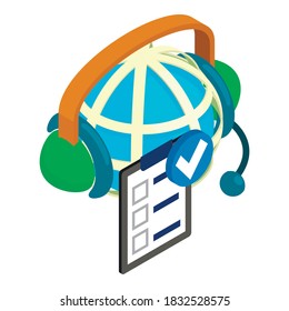 Global support icon. Isometric illustration of global support vector icon for web
