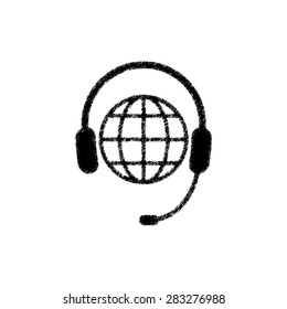Global support or worldwide service - black vector icon