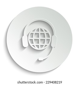 Global support or worldwide service - vector icon with shadow on a round button