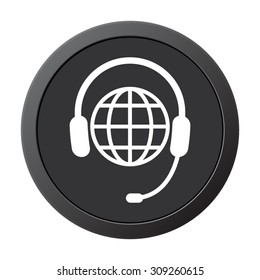 Global support or worldwide service - vector icon on a grey button