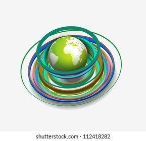 Global with swirl line icons. Vector illustration.