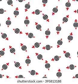 Global Sword Safety vector seamless repeatable pattern. Style is flat red and dark gray global sword safety symbols on a white background.
