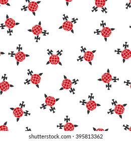 Global Swords Protection vector seamless repeatable pattern. Style is flat red and dark gray global swords protection symbols on a white background.