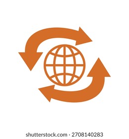 Icono de sincronización global con flechas giratorias alrededor del símbolo de la tierra que representa la conexión mundial, transferencia de datos, Actualizar y concepto de reciclaje