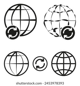 Global synchronization icons. World connectivity and update concept. Data exchange symbols. Vector illustration. EPS 10.