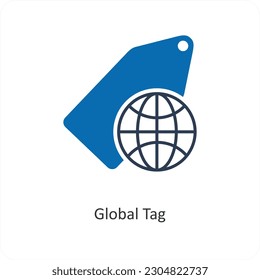 Concepto de icono de etiqueta y etiqueta global