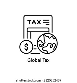 Icono de contorno del vector de impuesto global para web aislada en el archivo EPS 10 de fondo blanco