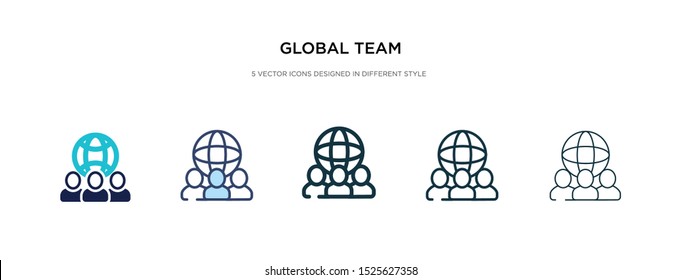 Global Team Icon In Different Style Vector Illustration. Two Colored And Black Global Team Vector Icons Designed In Filled, Outline, Line And Stroke Style Can Be Used For Web, Mobile, Ui