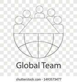 Global team icon on transparency background. Line vector illustration for brochure.