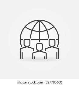 Global team icon. Vector group of business people with Earth globe behind symbol
