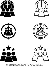 Conjunto de Ícones da Equipe Global e do Público-alvo