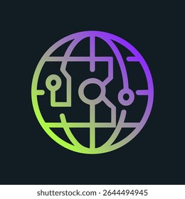 Global tech circuitry interconnected innovation. Icon symbol illustration