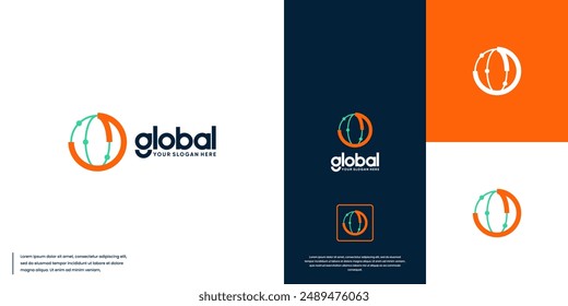 global tech with clean and modern style, digital innovation, logo design illustration.