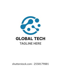 Global tech logo concept. World and metaballs vector illustration