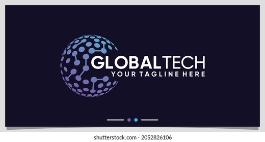 Global Tech Logo Design Inspiration With Line Art And Dot Style Premium Vector