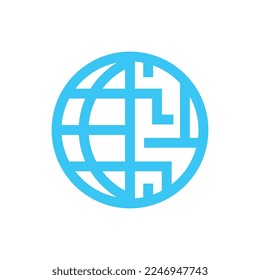 Icono del logotipo de tecnología global, plantilla del logotipo de la empresa de tecnología digital a nivel mundial, logotipo de conexión a la Tierra