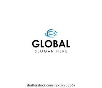 Estilo de arte de línea de logotipo de tecnología global