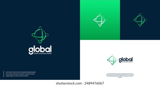 Global Tech mit modernem abstrakten Konzept, Digitaltechnik, Logo Design Vektorgrafik.