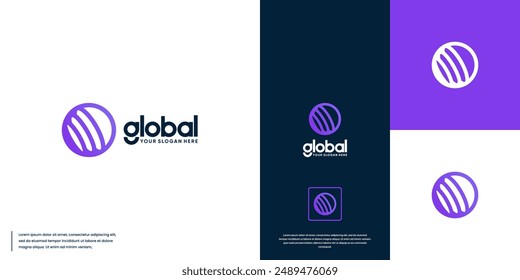 global tech with overlapping style, logo design template.