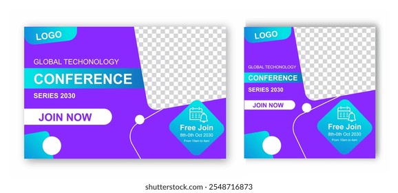 Global technology conference posters set. Business seminar and webinar. Corporate flyers, booklets and brochures. Presentation and marketing. Flat vector collection isolated on white background