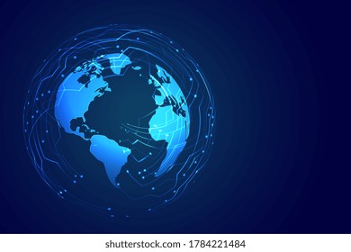 global technology earth digital background with circuit diagram