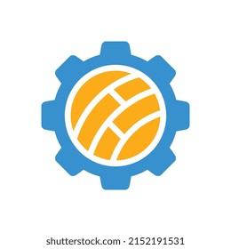 Icono del logotipo del equipo de tecnología global, globo terrestre y diseño del logotipo de la rueda cognitiva