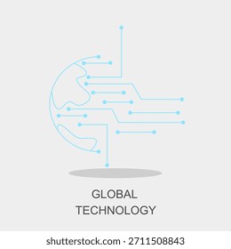 Global technology icon concept design. Abstract circuit board and globe futuristic background. Vector illustration.