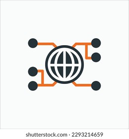  global technology icon, isolated dark and orange icon in light background, perfect for website, blog, logo, graphic design, social media, UI, mobile app