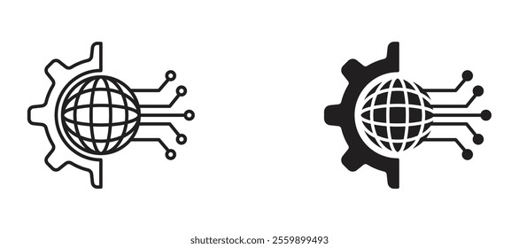 Global technology Icon set in black color for ui designs