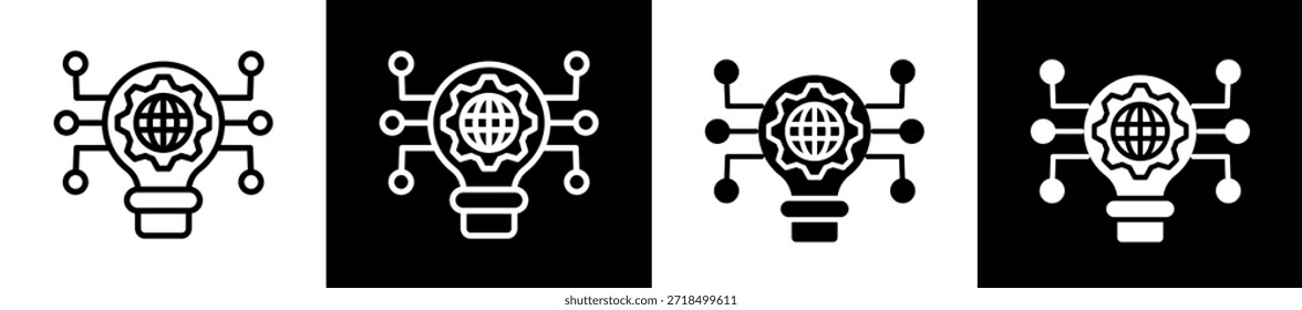 Icono De Tecnología Global En Colección De Estilo Relleno En Blanco Y Negro