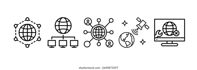 Global Technology Icon Set Multiple Style Collection, Containing design Network Troubleshooting, Space Communication, Social Network, Network Technology, Distribution Network