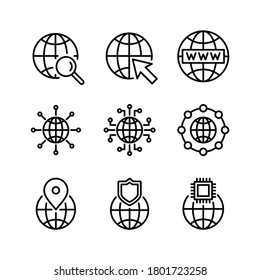 Global technology icons set. Concept of internet, network, online and connection. Line vector. Isolate on white background.