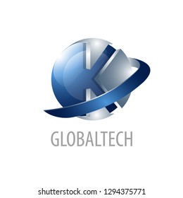 Global Technology. Initial letter K logo concept design. 3D sphere three dimensional style. Symbol graphic template element vector