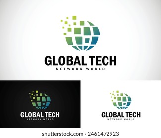 tecnología global logo diseño creativo concepto moderno pixel digital networking