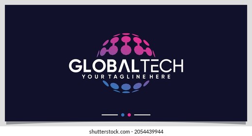 Global technology logo design template with modern style concept Premium Vector