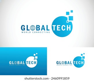 Global technology logo design template with modern style concept Premium Vector