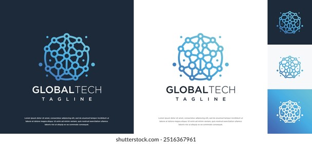 Global technology logo design vector concept. Global pixel logo template. Technology logo symbol icon