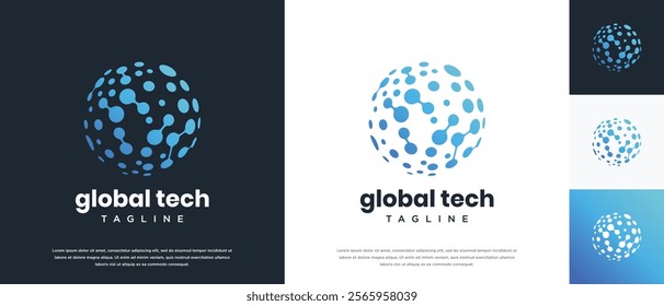 Global technology logo design vector concept. Globe technology connection logo icon.
