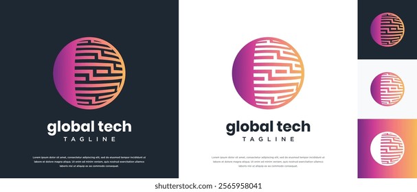 Global technology logo design vector concept. Globe technology connection logo icon.