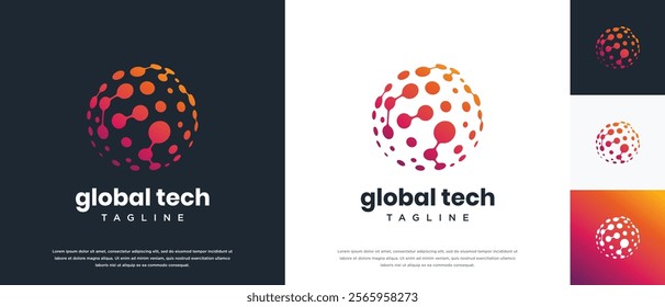 Global technology logo design vector concept. Globe technology connection logo icon.