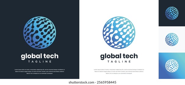 Global technology logo design vector concept. Globe technology connection logo icon.