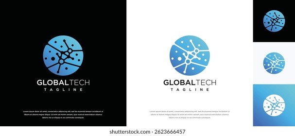 Global technology logo design vector concept. Global pixel logo template. Technology logo symbol icon