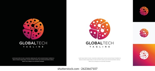 Global technology logo design vector concept. Global pixel logo template. Technology logo symbol icon