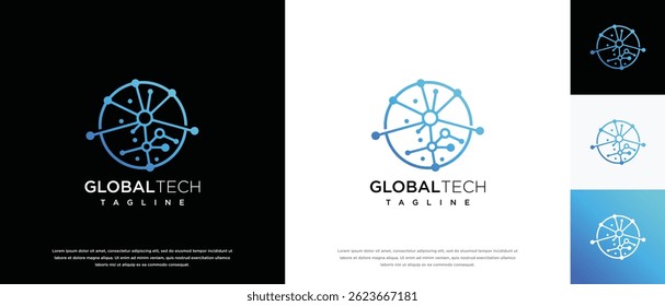 Global technology logo design vector concept. Global pixel logo template. Technology logo symbol icon