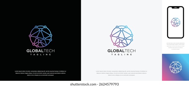Global technology logo design vector concept. Global tech logo template. Technology logo symbol icon